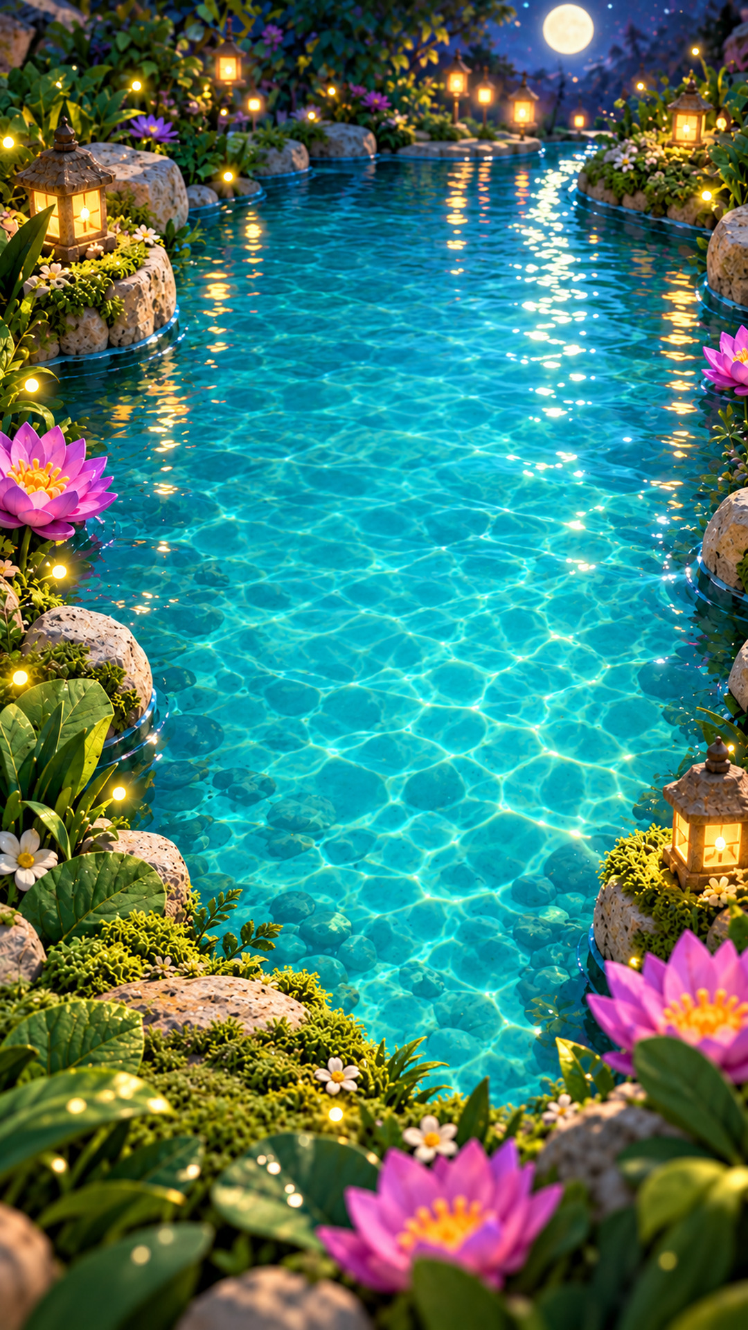 Moonlit Lotus pond scenery from Lily Leap Lab